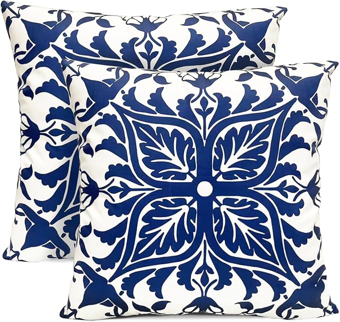 Decorative Throw Pillow Covers Set of 2 Blue Pillow Covers 16x16 inch Short Plush Floral Flower Throw Pillows,Farmhouse Cushion Covers Outdoor Pillow Covers for Couch Sofa Bed Living Room
