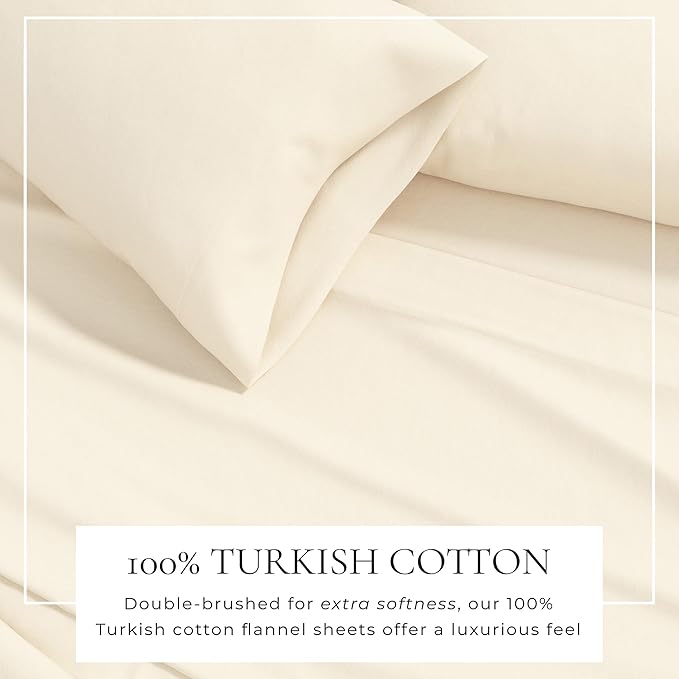 Great Bay Home Extra Soft 100% Cotton Flannel Sheet Set. Warm, Cozy, Lightweight, Luxury Winter Bed Sheets in Solid Colors. Nordic Collection By Great Bay Home Brand. (Twin, Pristine Ivory)