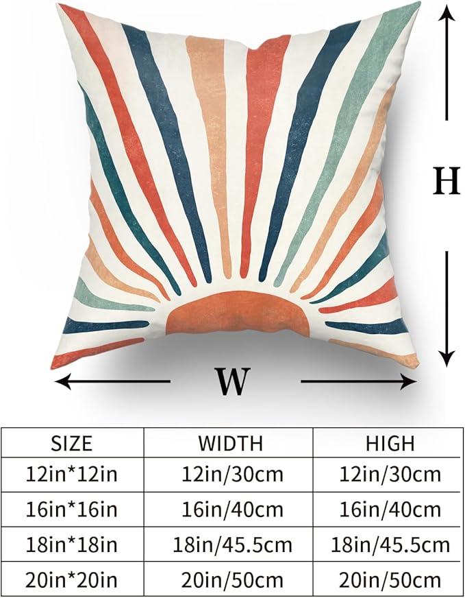 Giwawa Summer Pillow Covers 18x18in Set of 2 Colorful Boho Sun Sunset Sunrise Decorative Cotton Pillow Cases Sunshine Rainbow Stripes Throw Cushion Covers for Sofa Couch Bedding Patio