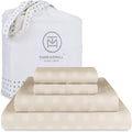 Threadmill 100% Cotton Sheets for King Size Bed | 4 Pc King Bed Sheets Set | Soft, Breathable Lightweight Damask Sateen for All-Season Use | Snug Fit Elastic Deep Pocket King Sheets | Beige