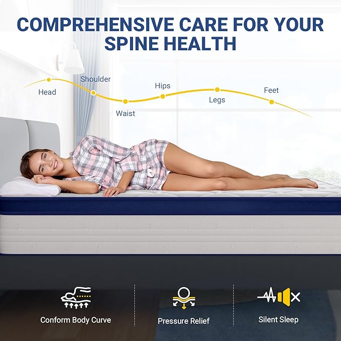 Avenco King Size Mattress, 12 Inch King Mattresses in a Box, Hybrid Spring Mattresses with Comfort Foam and Pocket Coils for Pressure Relief & Motion Isolation