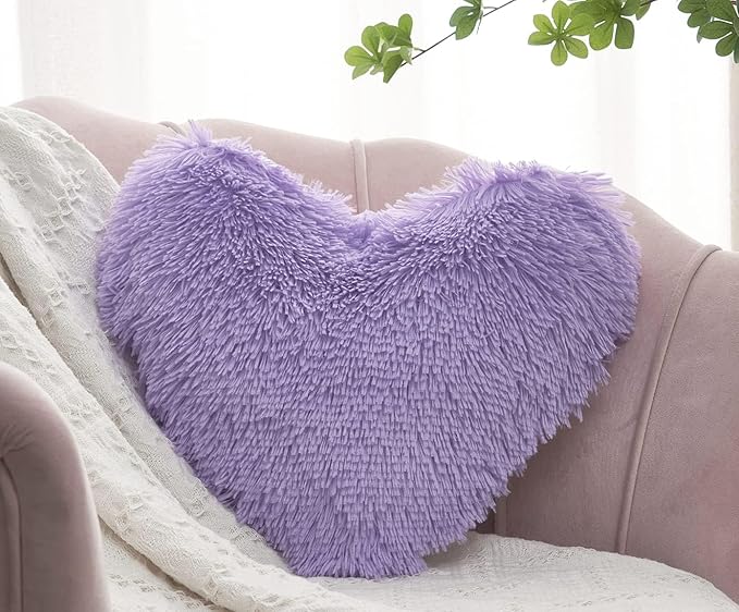 MOOWOO Fluffy Heart Pillow, Faux Fur Throw Pillow,Sherpa Plush Fluffy, Cute Soft Throw Cushion, Valentines Day,Thanks Giving Days,Christmas Day Decorative for Home Bed Couch Heart Shape