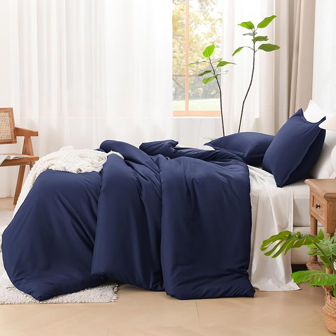Litanika Comforters Navy Blue Super King Plus Size, 3 Pieces Lightweight Solid Bedding Set & Collections, All Season Fluffy Bed Set (128x120In Comforter & 2 Pillowcases)