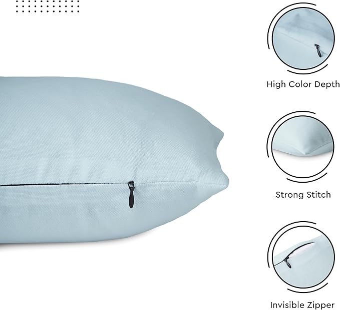 Encasa XO Throw Pillow Covers 18x18 in Set of 2 Ice Blue | No Inserts | Cotton Pillow Covers for Living Room, Bed, Sofa, Couch | Decorative Cushion Covers with Improved Zippers