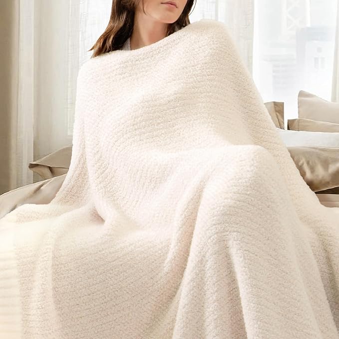 Snuggle Sac Ultra Soft Ivory Bedding Blanket Twin XL, Warm Fluffy Microfiber Blankets for Bed, Living Room, Oversized Bed Blanket Dupes, Heather Ivory, 66x90 inches