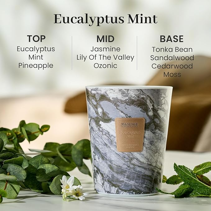 M&SENSE EucalyptusMint Scented Candles for Home, 3-Wick Highly Scented Jar Candles, Extra Large Candle 35 Oz 150 Hours Long Lasting Burning, Relaxing Aromatherapy Candle for Stress Relief, Meditation