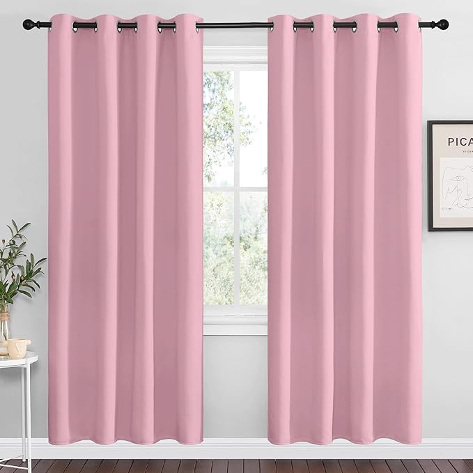 NICETOWN Blackout Curtain Panel Grommet - Home Decorations Thermal Insulated Solid Grommet Top Blackout Living Room Panels/Drapes for Gift (Crystal Pink, 1 Pair, 55 x 78-Inch)