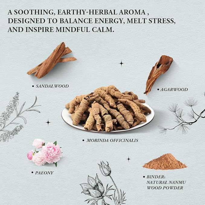 Unwind & Balance – Innergy Morinda Root Incense Sticks, Natural Herbal Blend with White Peony & Oud (Agarwood) for Relaxation, 150 Sticks