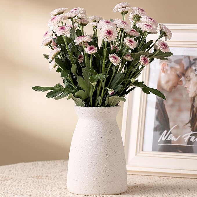 hjn White Flower Vase- Ceramic Vase for Decor, White vase for Flowers, Modern Vases for Living Room/Home Decor Accents/Entryway/Mantel/Bookshel-Frosted White