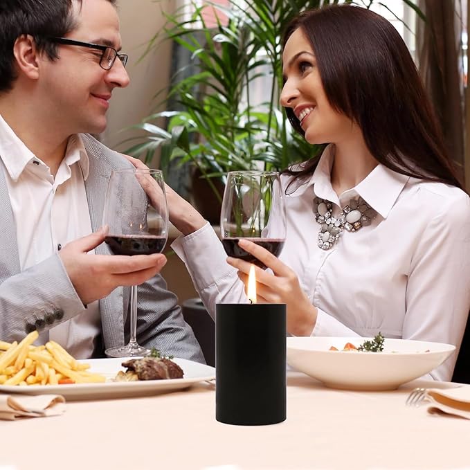 Set of 3 Different Sizes Black Pillar Candles, Unscented Dripless 2.75x3, 2.75x4, 2.75x6 Inch Cylinder Column Wax Long Burning Candles for Halloween Home Power Outage Emergency Dinner Table Decoration