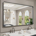 LOAAO Black Metal Framed Bathroom Mirror for Wall, Large 60X36 Inch Rounded Rectangle Mirror, Matte Black Bathroom Vanity Mirror Farmhouse, Anti-Rust, Tempered Glass, Hangs Horizontally or Vertically