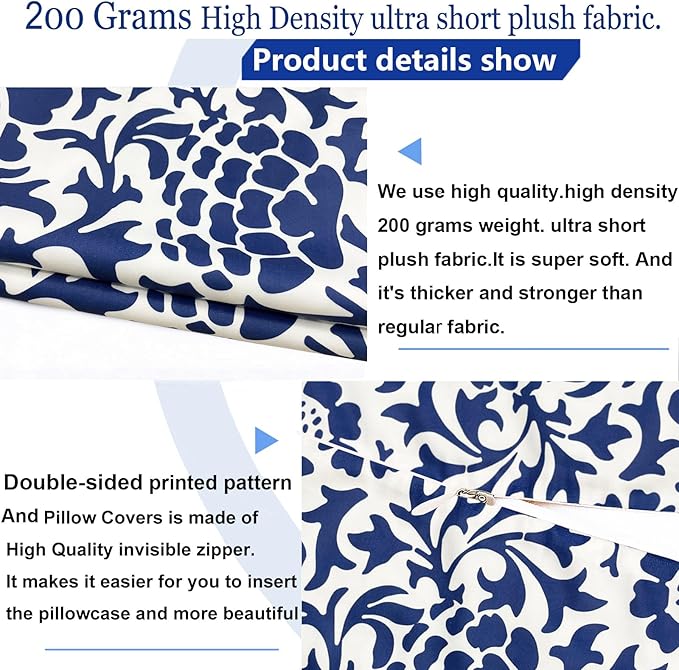 Decorative Throw Pillow Covers Set of 2 Blue Pillow Covers 20x20 inch Soft Short Plush Couch Pillow Case Floral Throw Pillows,Farmhouse Outdoor Pillow Covers for Sofa Bed Living Room Car