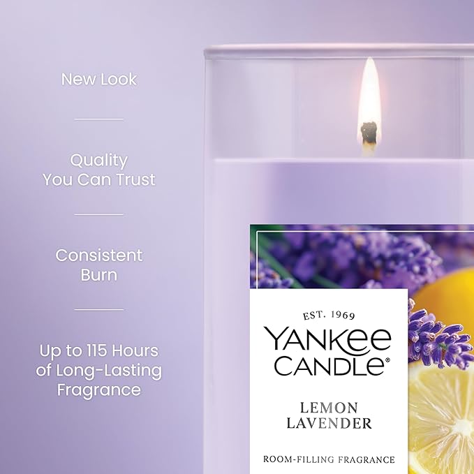 Yankee Candle Medium Pillar Scented Candle with up to 115 Hour Burn Time, Premium Plant Wax Blend for Consistent Burn, 14.25 oz Pillar Candle with Room Filling Fragrance, Lemon Lavender