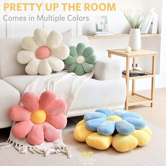Sioloc flower pillow,flower Shaped Throw Pillow Butt Cushion flower Floor Pillow,Seating Cushion,Cute Room decor & Plush Pillow for bedroom sofa chair(Yellow,29.5'')