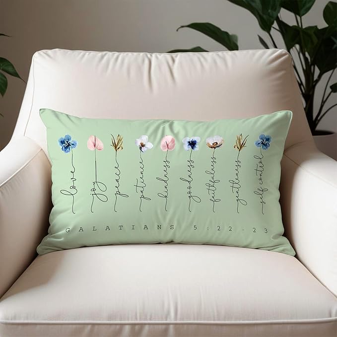Fruit of The Spirit Bible Verse Pillow Covers 12x20, Boho Floral Christian Throw Pillow Covers for Home Office Church Decor, Christian Gifts for Women, Faith Based Gifts(Green)