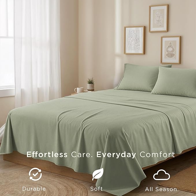 Threadmill Cotton Twin Sheet Set | 100% Cotton Sheets for Twin Size Bed | Solid Sateen Twin Bed Sheets Set with 16” Deep Pocket | Soft Breathable 3-Piece Cooling Sheet Set | Sage Green