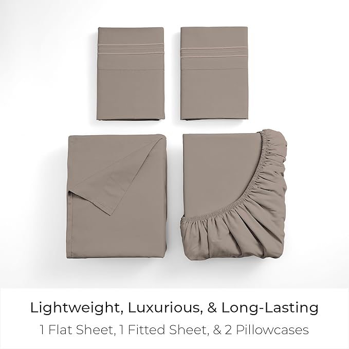 Mellanni Queen Sheets Set - 4 PC Iconic Collection Bedding - Hotel Luxury, Extra Soft, Cooling Bed Sheets - Wrinkle, Fade, Stain Resistant (Queen, Tan)