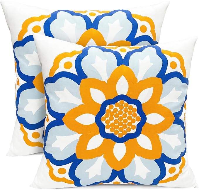 Decorative Throw Pillow Covers Set of 2 Dahlia Floral Pillow Covers 20x20 inch Super Soft Short Plush Square Throw Pillows,Farmhouse Outdoor Pillow Covers for Couch Sofa Bed Living Room