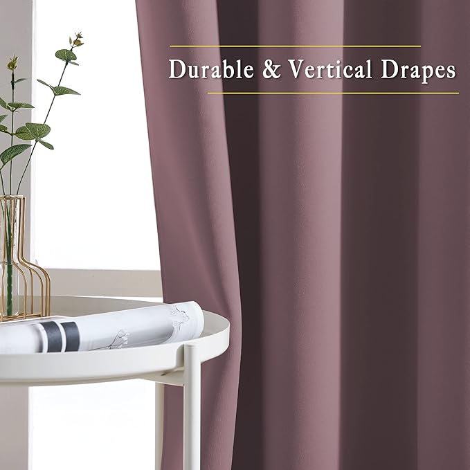 NICETOWN Dry Rose Bedroom Curtains 72 inches Long, Grommet Blackout Thermal Insulated Window Treatment Room Darkening for Bedroom/Home Office, 2 Panels, W37 x L72