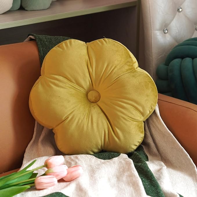 ARTMAGIC Flower Shaped Velvet Decorative Throw Pillow Cushion Ultra Soft Cute Floor Pillow for Couch Bed Sofa (Chartreuse)