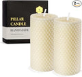 Drippless Beeswax Pillar Candle - Hand Rolled Pure Natural Beeswax Candles 2 x 4 inch, Honeycomb Surface - Great for Home Decor, Best Choice for Mother Father or Sister Gift - Pack of 2 Ivory White
