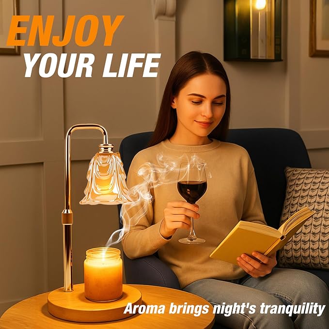 Candle Warmer Lamp with Timer and Dimmer, Electric Wax Warmers for Scented Candles with 5 Brightness Settings, Anti-Glare Lamp with Adjustable Height, Home Decor, Gift for Christmas, Birthday
