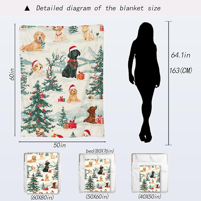 Cute Christmas Dog Blanket - Festive Labrador Puppy Santa Hat Fleece Throw,Gifts for Kids Adult, Soft & Warm,Lightweight, for Holiday Decor,Winter Celebration, and Room Home Accents 50x60in