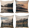 Ambesonne Landscape Throw Pillow Cushion Case Pack of 4, Snowy Mountains Woods Early Morning Sunrise Nature Outdoors Scenery Photo, Modern Accent Double-Sided Digital Printing, 20", Brown White