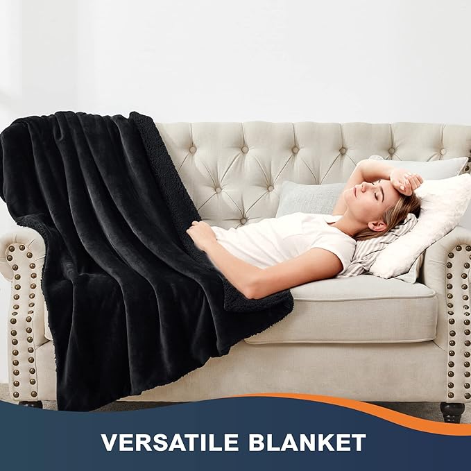 Walensee Sherpa Fleece Blanket (King Size 108”x90” Black) Plush Throw Fuzzy Super Soft Reversible Microfiber Flannel Blankets for Couch, Bed, Sofa Ultra Luxurious Warm and Cozy for All Seasons