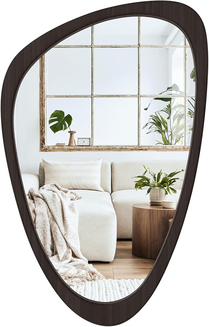 WallBeyond Asymmetrical Mirror, Irregular Wall Mirror, Wall Mirrors Decorative for Bedroom Living Room Entryway Hall, Wood Mirror for mid Century Modern Decor 30" H x 19" W, Black