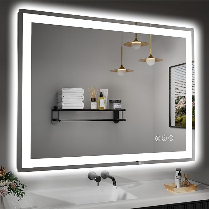 40"x 32" LED Bathroom Mirror with Lights, Double Lights Dimmable, Anti-Fog, Front and Backlit LED Mirror for Bathroom, Lighted Bathroom Vanity Mirror with Tempered Glass (Horizontal/Vertical)