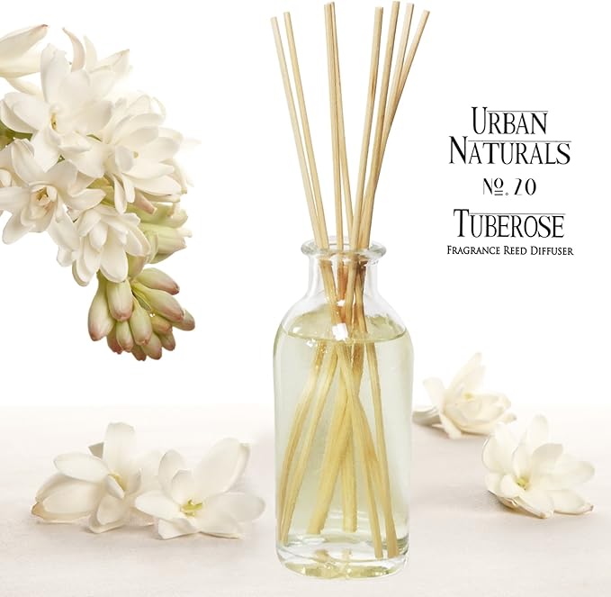 Urban Naturals Tuberose Fragrance Oil Reed Diffuser | Exotic Tuberose and Fragrant Orange Blossom | Floral Room Freshener with Reeds | Vegan. Made in The USA