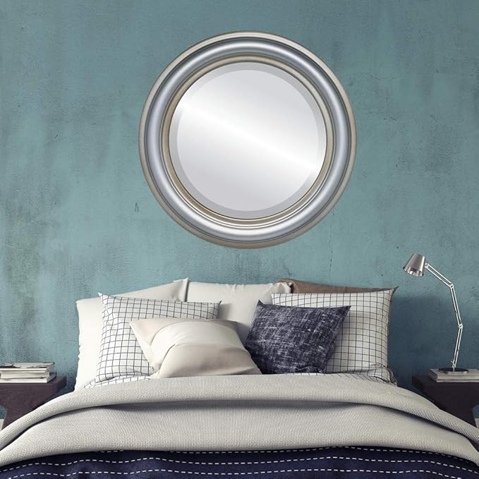 OVALCREST Round Beveled Wall Mirror for Home Decor - Philadelphia Style - Silver Shade - 28x28 Outside Dimensions
