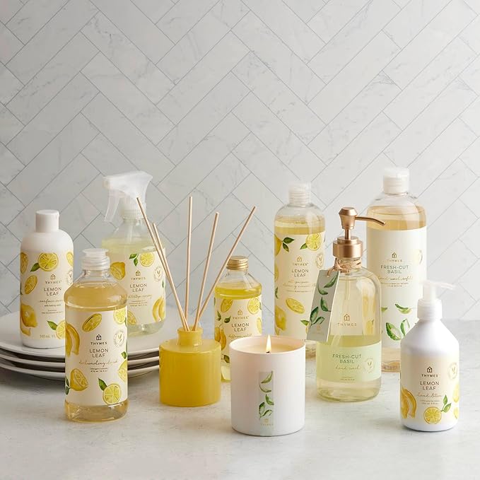 Thymes Lemon Leaf Candle - 8 Oz - Scented Candle for a Fresh Home Fragrance - Aromatherapy Candle in Glass Jar - Matte White Jar