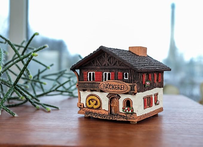 Ceramic Miniature House of The Original Bakery in Bavaria Germany, Tea Light Candle Holder Home Decor Handmade from Clay Tiny House