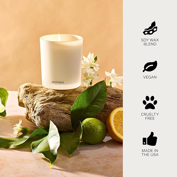 Apotheke Signature Scented Candles for Home, Orange Blossom Neroli - 10.5 oz - Soy Wax, Non Toxic, Large Jar White - Luxury Candle Gifts for Women & Men - Sandalwood, Musk, Neroli, and Orange