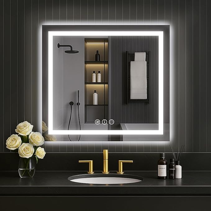 LOAAO 30"X30" LED Mirror for Bathroom, Lighted Bathroom Mirror with Lights, Anti-Fog, Dimmable, Memory Function, Easy to Install, Clear Reflection