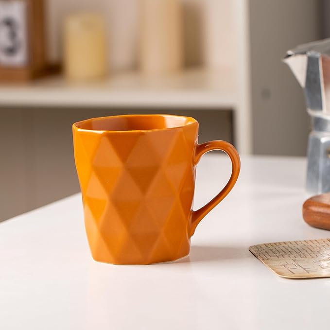 11 Ounce Porcelain Mugs, Set of 6, Tea and Cocoa Mug Set, Orange, Matte