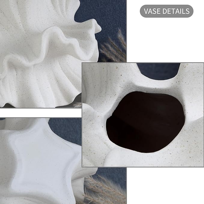 BUICCE Off White Ceramic Coral Vase for Pampas Grass Decor Modern Decorative Dandelion Vase for Flower Home Office Living Room Table Centerpieces.