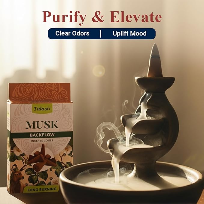 Tulasi Backflow Incense Cones with Natural Oils, Scents Set of 12 Fragrances (120 Cones) Calming Home Aromatherapy, Yoga, Meditation, Relaxing, Mixed Scents with Natural Oils, Thanks Giving
