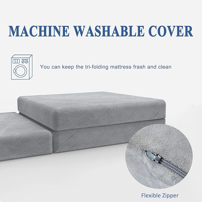SINWEEK Tri Folding Mattress with Storage Bag 4" Foldable Mattress Foam Topper Floor Cot Mattress, Guset Bed with Machine Washable Cover and Waterproof Lining, CertiPUR-US Certified 31 x 75 Inch