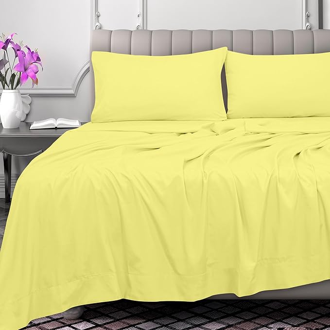 Royale Linens 300 Thread Count 100% Long Staple Combed Cotton Flat Sheet - Super Soft - Top Sheets - Full Flat Sheet Sold Separately - Breathable, Cool & Crisp Percale Sheets Only (Full, Yellow)