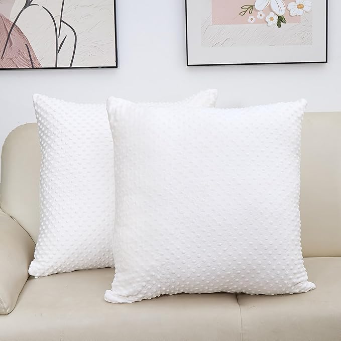 2 Packs Throw Pillow Covers, Neutral Decorative Couch Pillow Cover for Living Room Bed Sofa Rustic Farmhouse Boho Home Decor, Soft Plush Cushion Case Slipcover (White, 26"x 26")
