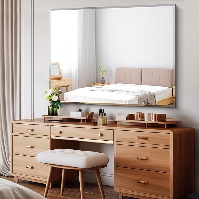 Beveled Bathroom Mirror, 36x48 Inch Large Bathroom Mirrors for Over Sink, Upgraded Shatterproof Beveled Frameless Vanity Mirror for Bathroom,Bedroom,Living Room and Entryway