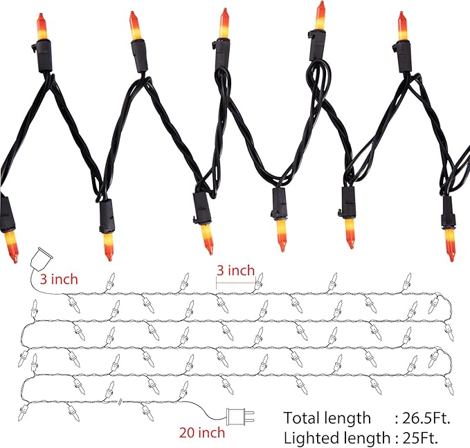 Minetom 100-count 25Ft.Yellow & Orange Candy Corn Incandescent Mini Halloween String Lights for Outdoor & Indoor Halloween Decoration, Waterproof & Connectable