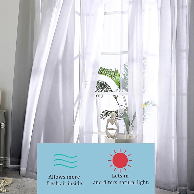 OWENIE Grey Sheer Curtains, Sheer Curtains 84 inches Long 2 Panels Set, Rod Pocket Voile Fimly Gray Drapes for Living Room/Bedroom, 2pcs, Each 42" W x 84" L