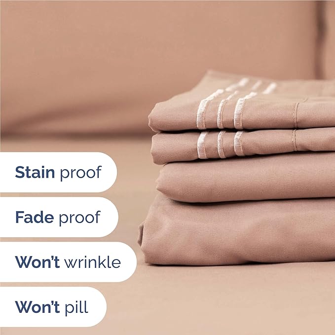 Full Size 4 Piece Sheet Set - Comfy Breathable & Cooling Bed Sheets Set - Hotel Luxury Bedding for Women, Men, Kids, Teens, Boys & Girls - Deep Pockets, Ultra-Soft and Wrinkle Free - Oeko-Tex - Mauve