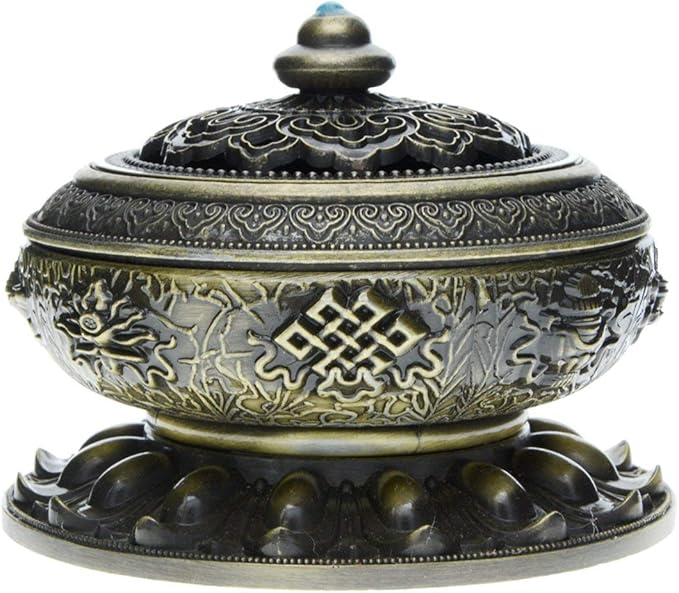 Saim Chinese Classic Style Incense Burner Alloy Metal Buddha Incense Holder Candle Censer - Buddhist Decor, Home Decoration - Small (Bronze)