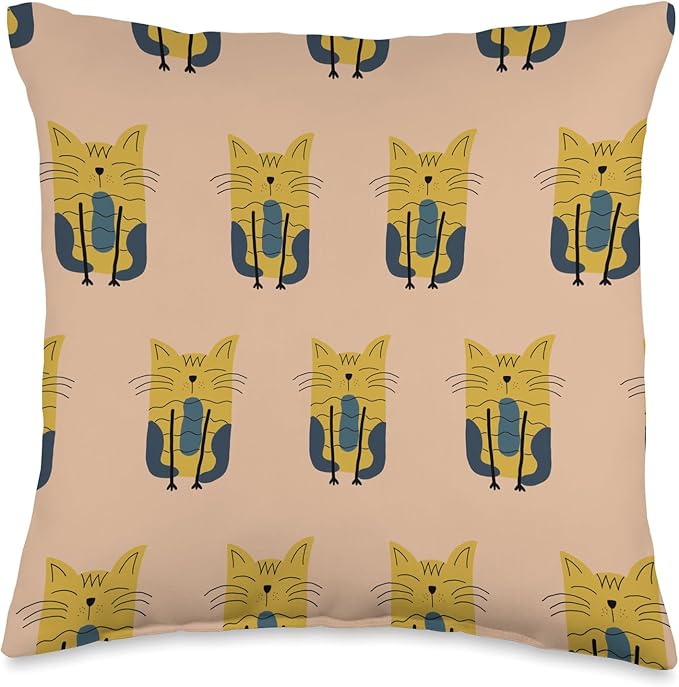 Cute Scandinavian Animals Designs Scandinavian Cat Boho Pattern Throw Pillow, 16x16, Multicolor