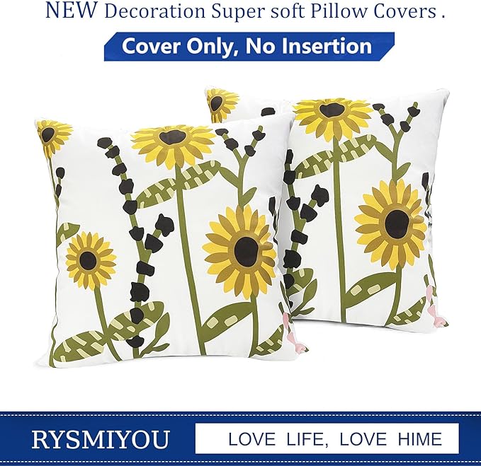 Decorative Throw Pillow Covers Set of 2 Sunflower Pillow Covers 20x20 inch Super Soft Short Plush Floral Square Throw Pillows,Farmhouse Outdoor Pillow Covers for Couch Sofa Bed Living Room